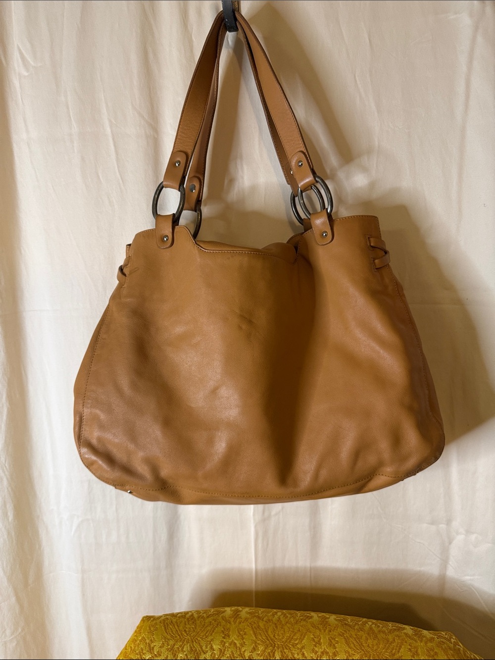 Brown Leather Shoulder Bag with Center Knot Accent - Picture 3 of 10